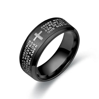 YWSHK 316L Stainless Steel Black Color Jesus Cross Ring Letter Bible Prayer Finger Rings For Men 8mm Amulet Jewelry Wholesale - Trendy Planet