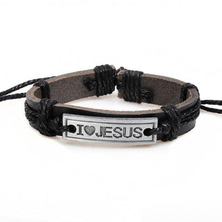 Vintage I LOVE JESUS  Leather Bracelet Faith Bangle - Trendy Planet