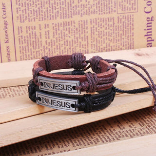 Vintage I LOVE JESUS  Leather Bracelet Faith Bangle - Trendy Planet