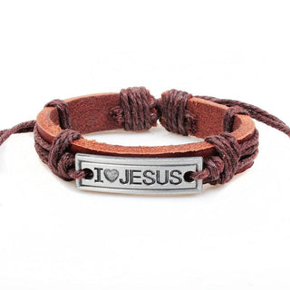 Vintage I LOVE JESUS  Leather Bracelet Faith Bangle - Trendy Planet