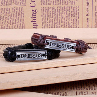 Vintage I LOVE JESUS  Leather Bracelet Faith Bangle - Trendy Planet